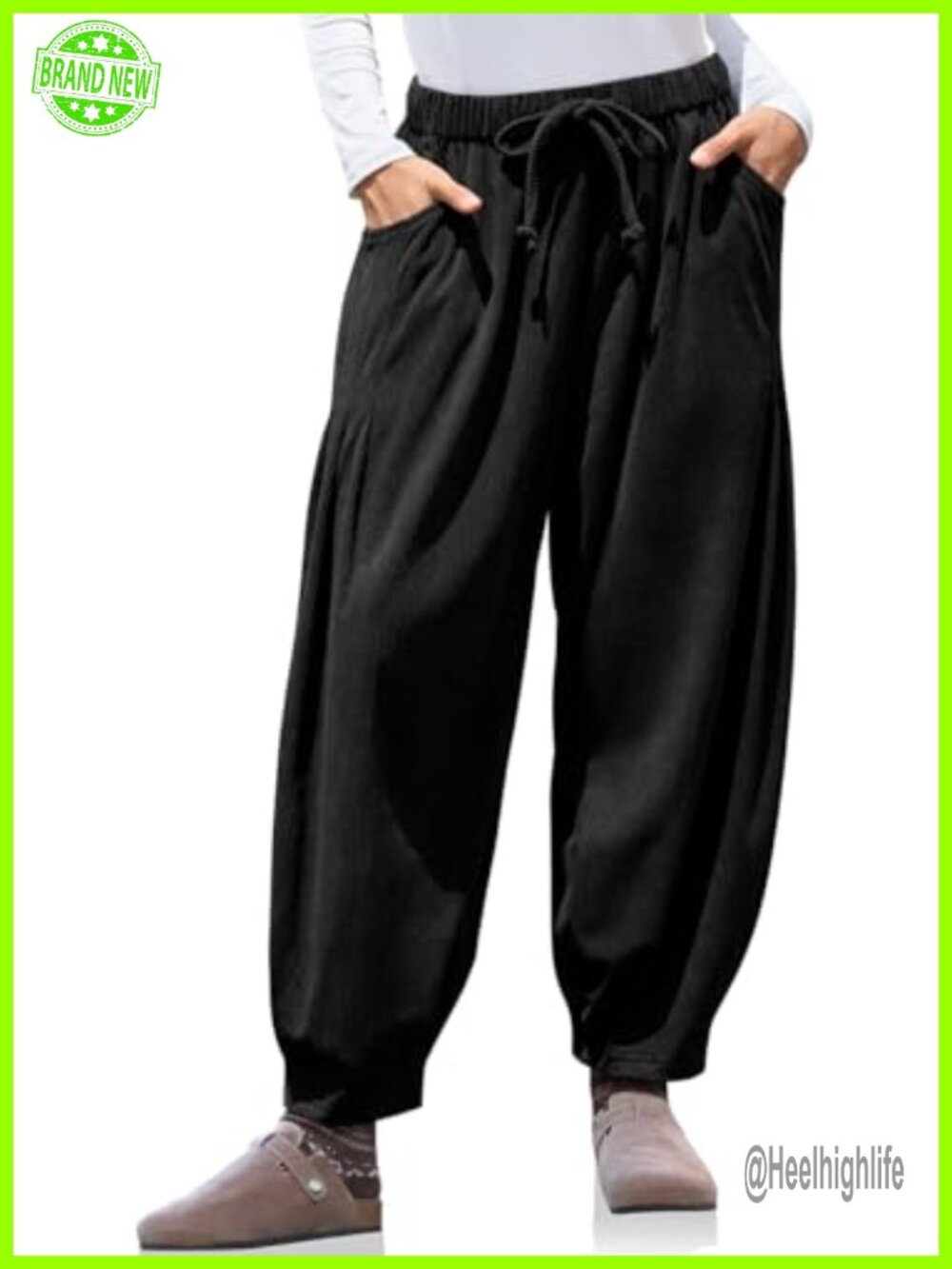 Womens Corduroy Wide Leg Palazzo Pants High Rise Drawstring Pockets